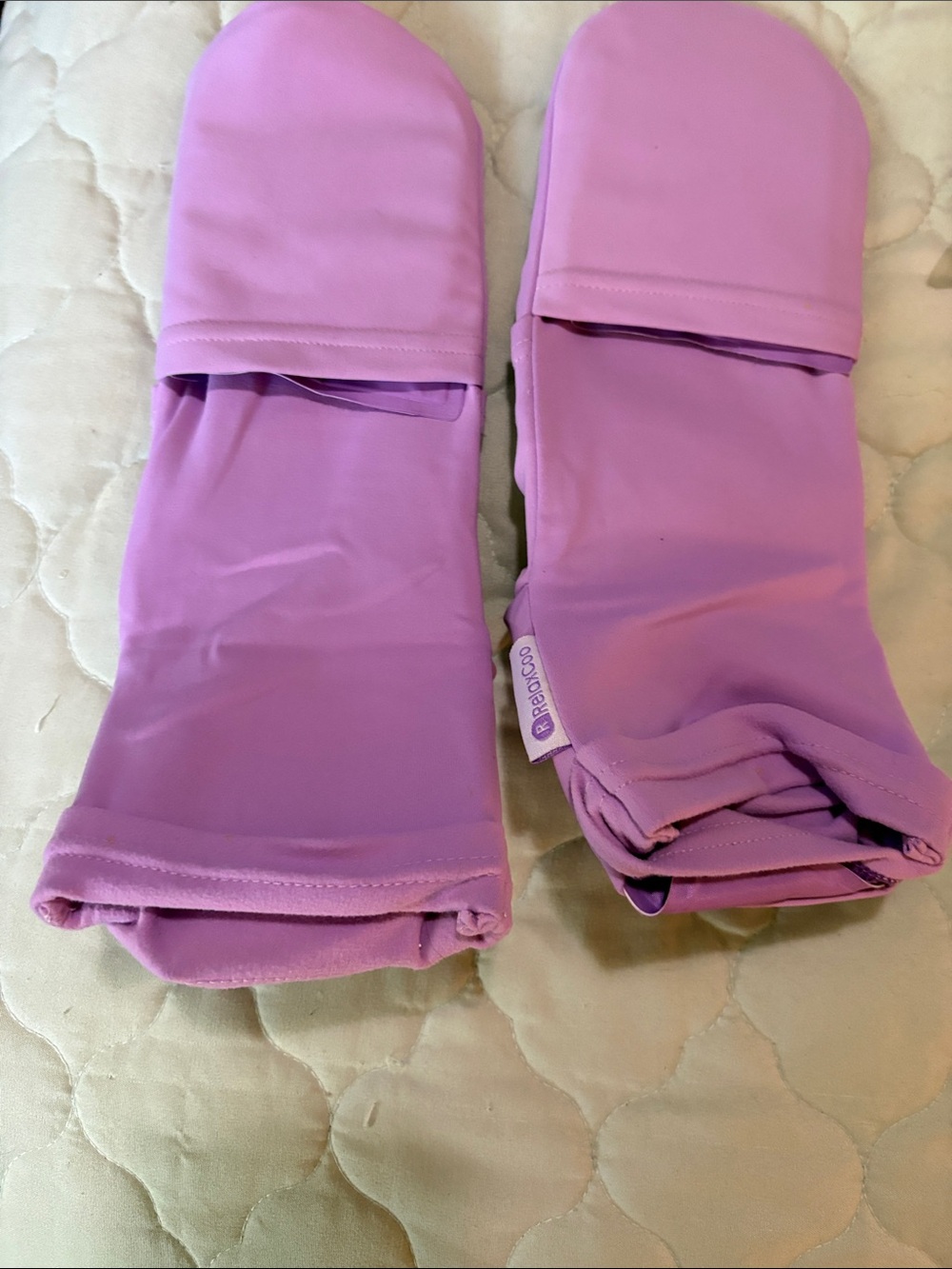 Purple gloves, and foot seats for people who go into chemotherapy